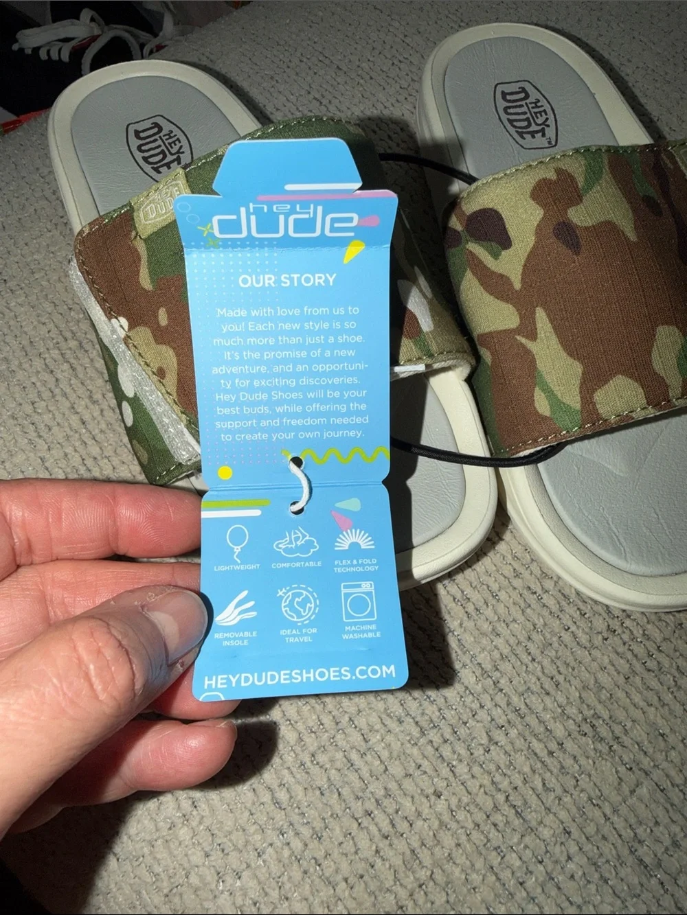 Hey Dude Kids Camouflage Slide Sandals in Green and Brown